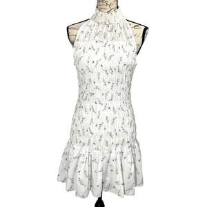 Lena Women's Floral Smocked Fit&Flare Dress High Neck Drop Waist- Large